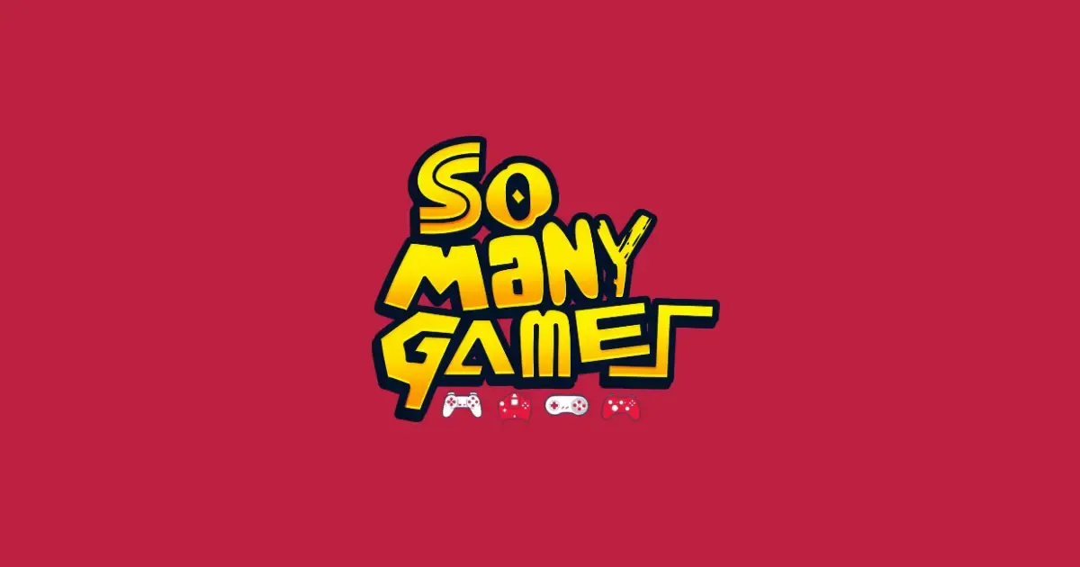 The So Many Games Logo, yellow text with sytlised games controllers underneath.